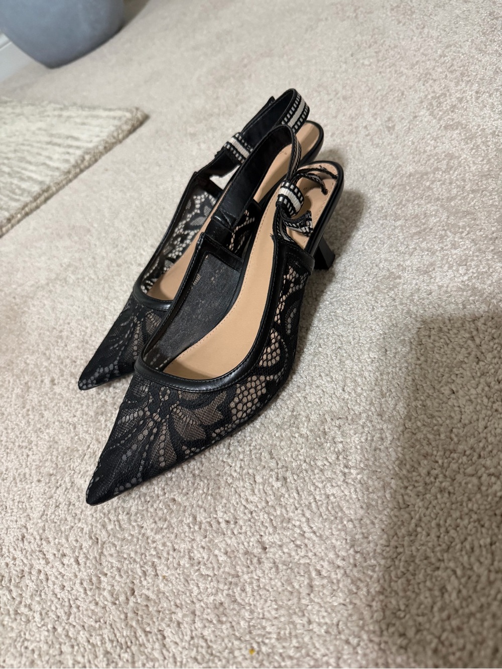 Black Lace Pointed Slingback Heels
